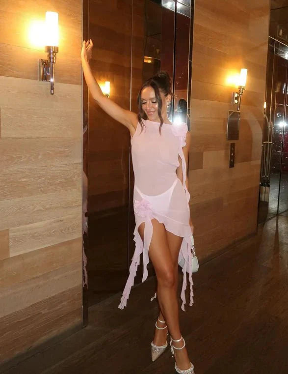 Fanci Club White Apple Cocktail Dress - Pink