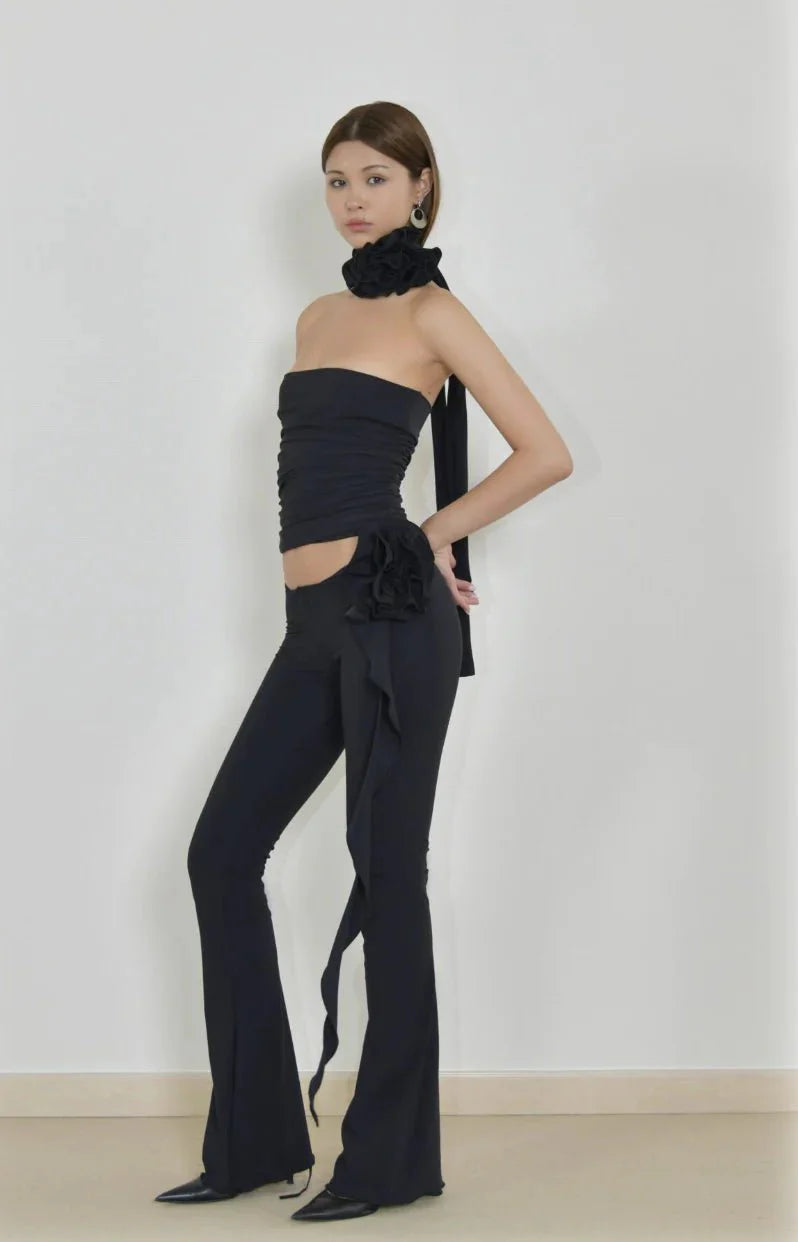 Fanci Club The Rose Tube Top and The Gun Pants Set - Black