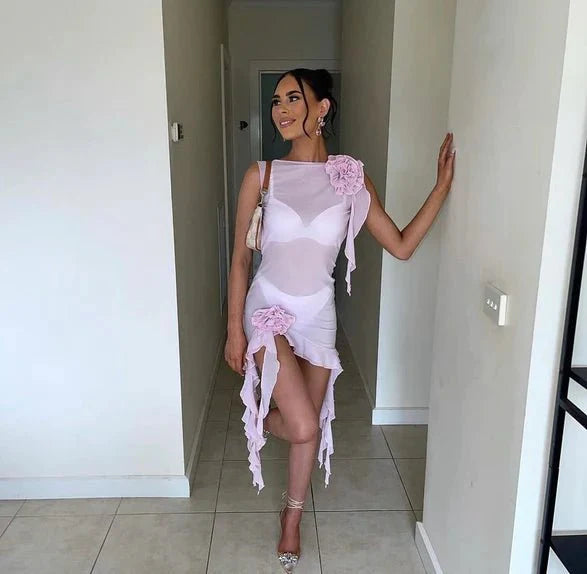 Fanci Club White Apple Cocktail Dress - Pink