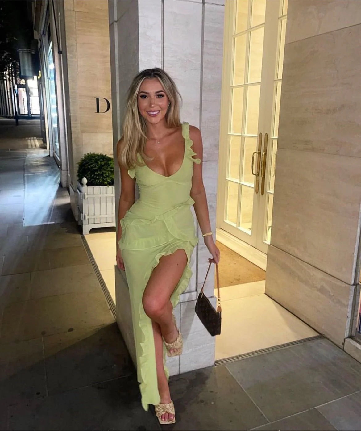 House Of CB Pixie Ruffle Maxi Dress - Lime
