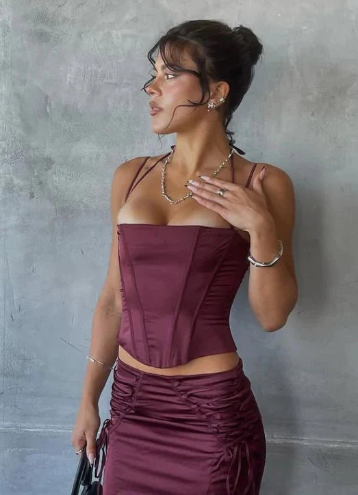 House Of CB Chantelle Corset and Sidonie Midi Skirt - Wine Red