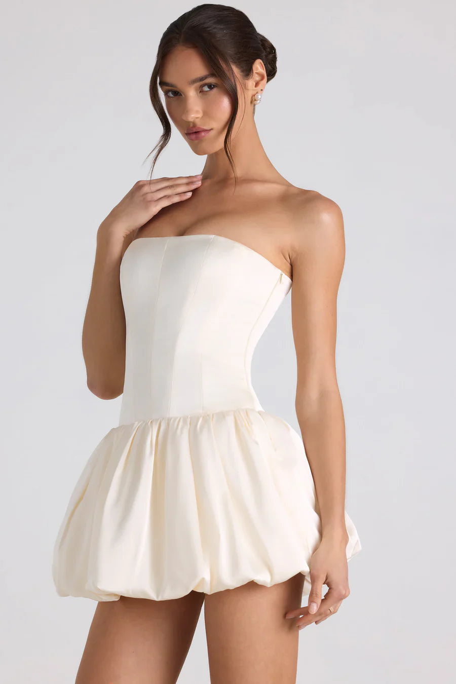 Oh Polly Fabiola Lace-Up Bubble Hem Corset Mini dress - Ivory
