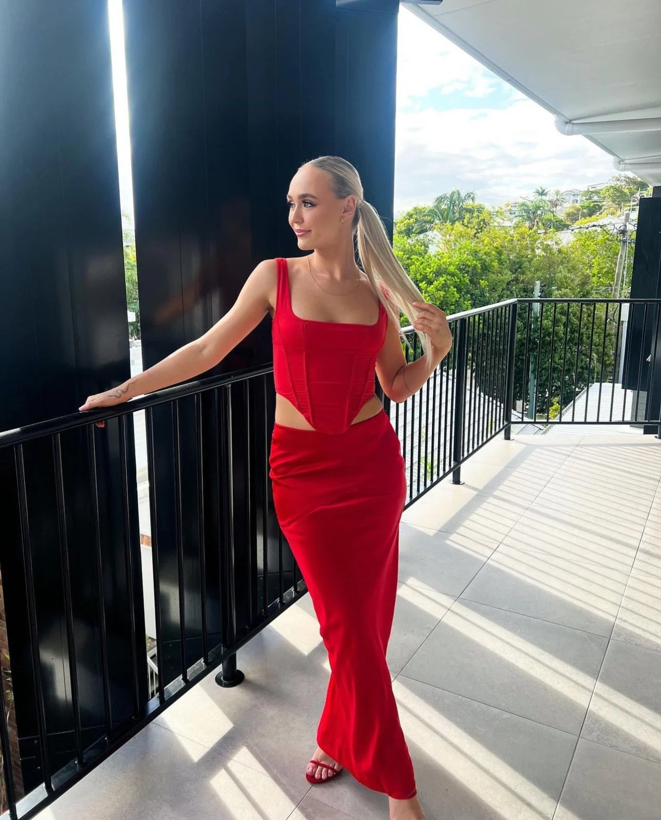 House Of CB Edetta Mesh Corset and Colette Skirt - Scarlett Red