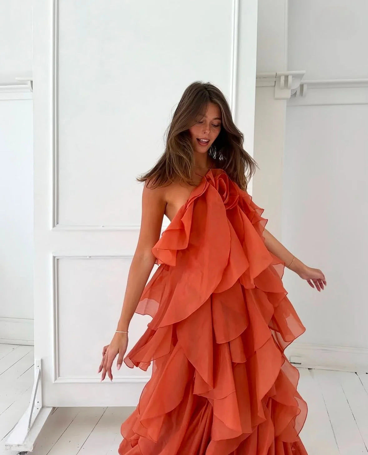 Aje Pandorea Layered Maxi Dress - Coral Clay