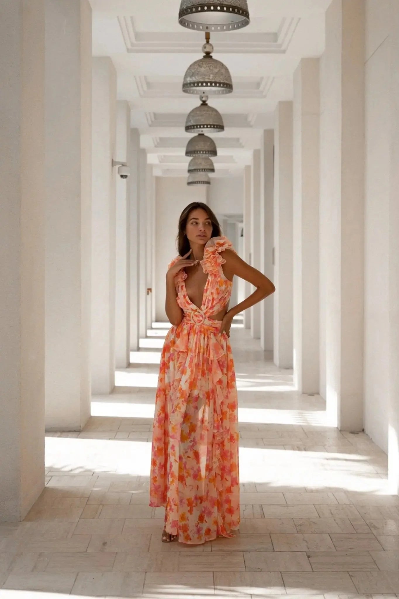 Anne Louise Boutique Cassini Floral Maxi Dress - Orange Fuchsia