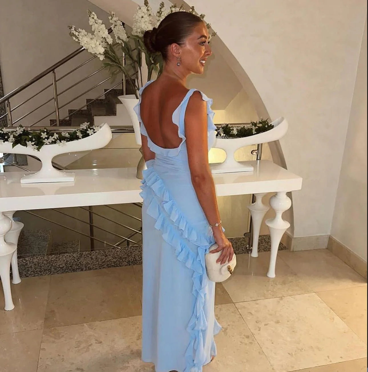 House Of CB Ariela Ruffle Maxi Dress - Blue