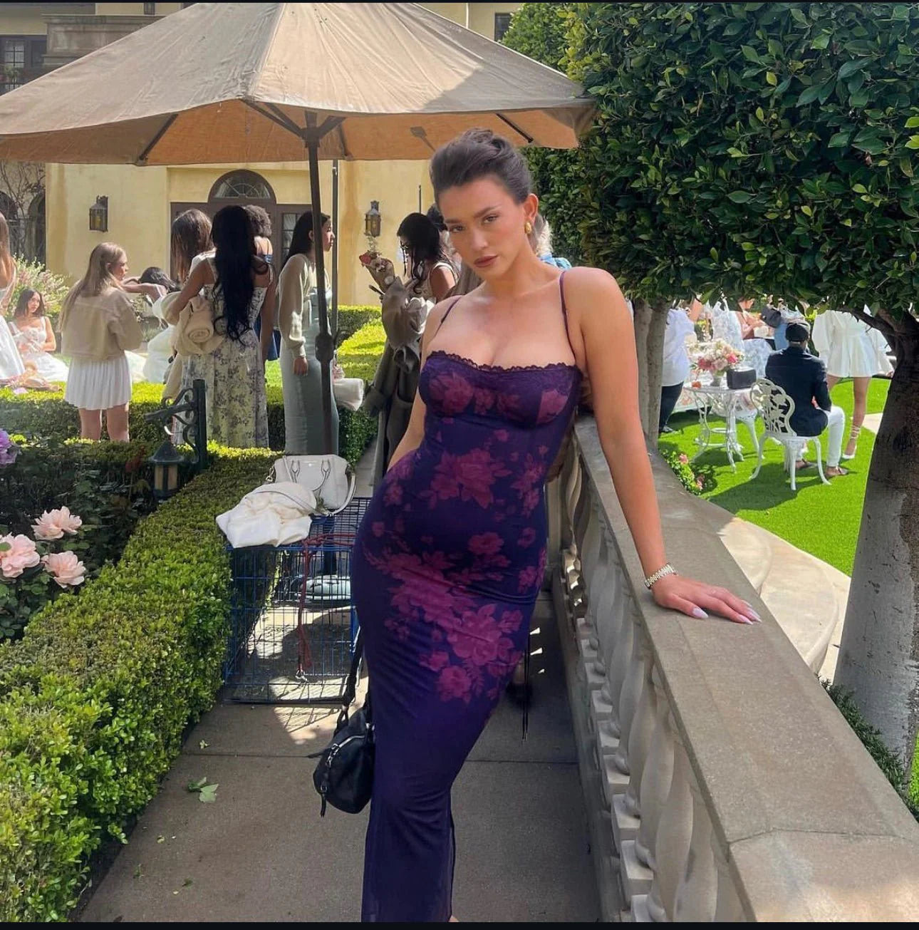 House Of CB Aiza Grape Floral Print Maxi Dress