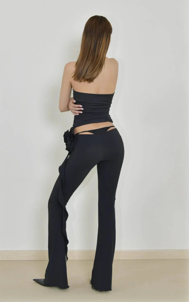 Fanci Club The Rose Tube Top and The Gun Pants Set - Black