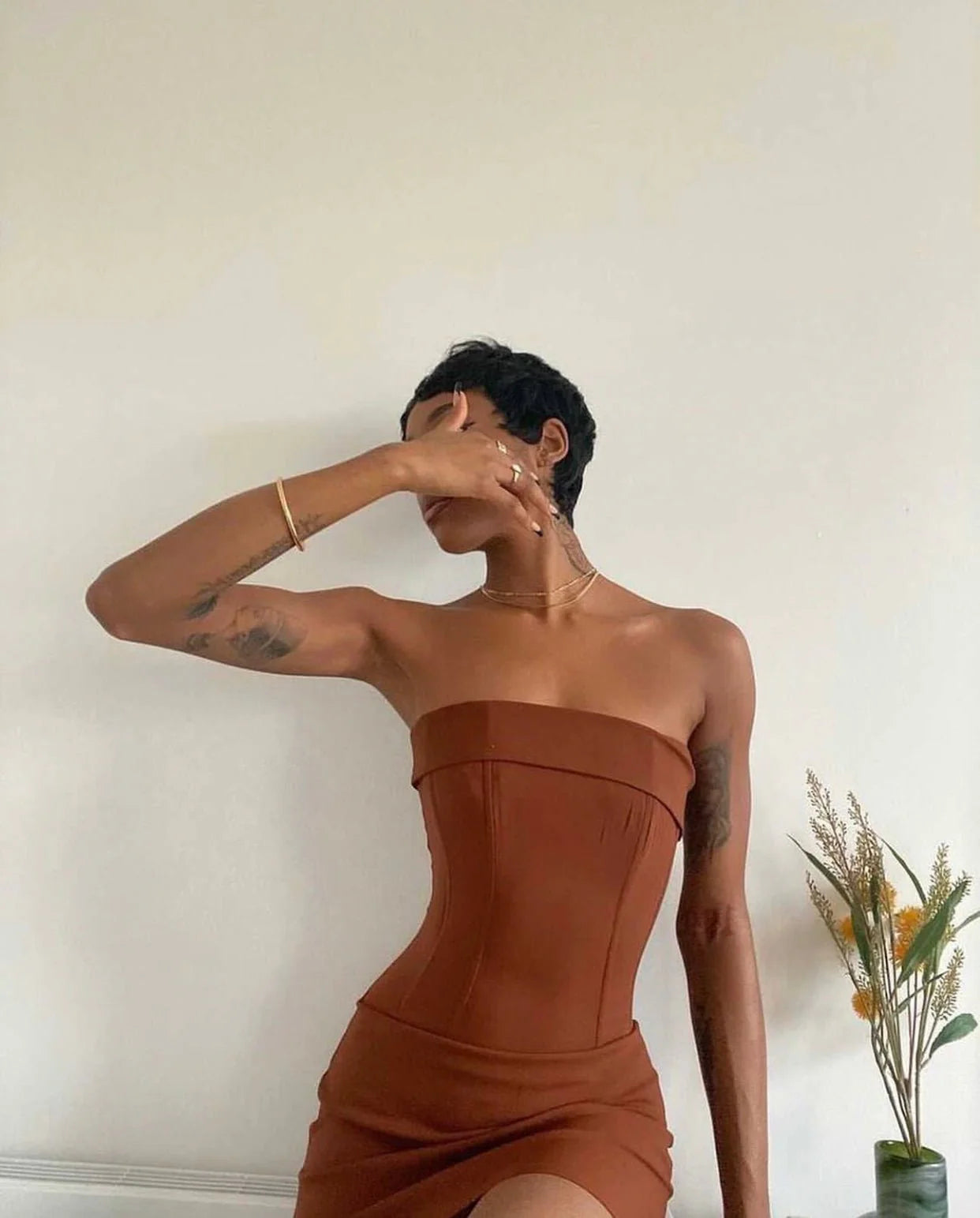 With Jean Chloe Corset Dress - Brown