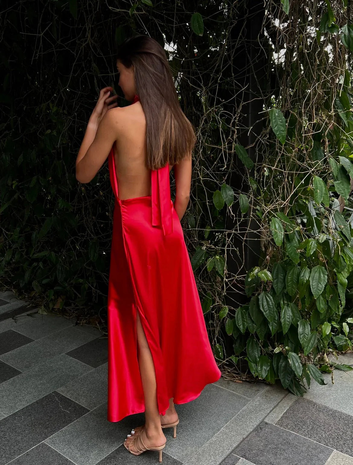 YLD Design Halter Tie Maxi Dress - Red