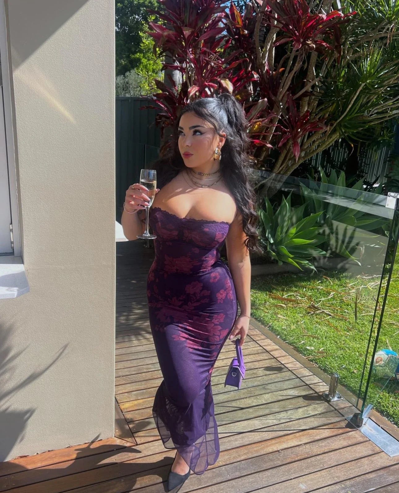 House Of CB Aiza Grape Floral Print Maxi Dress