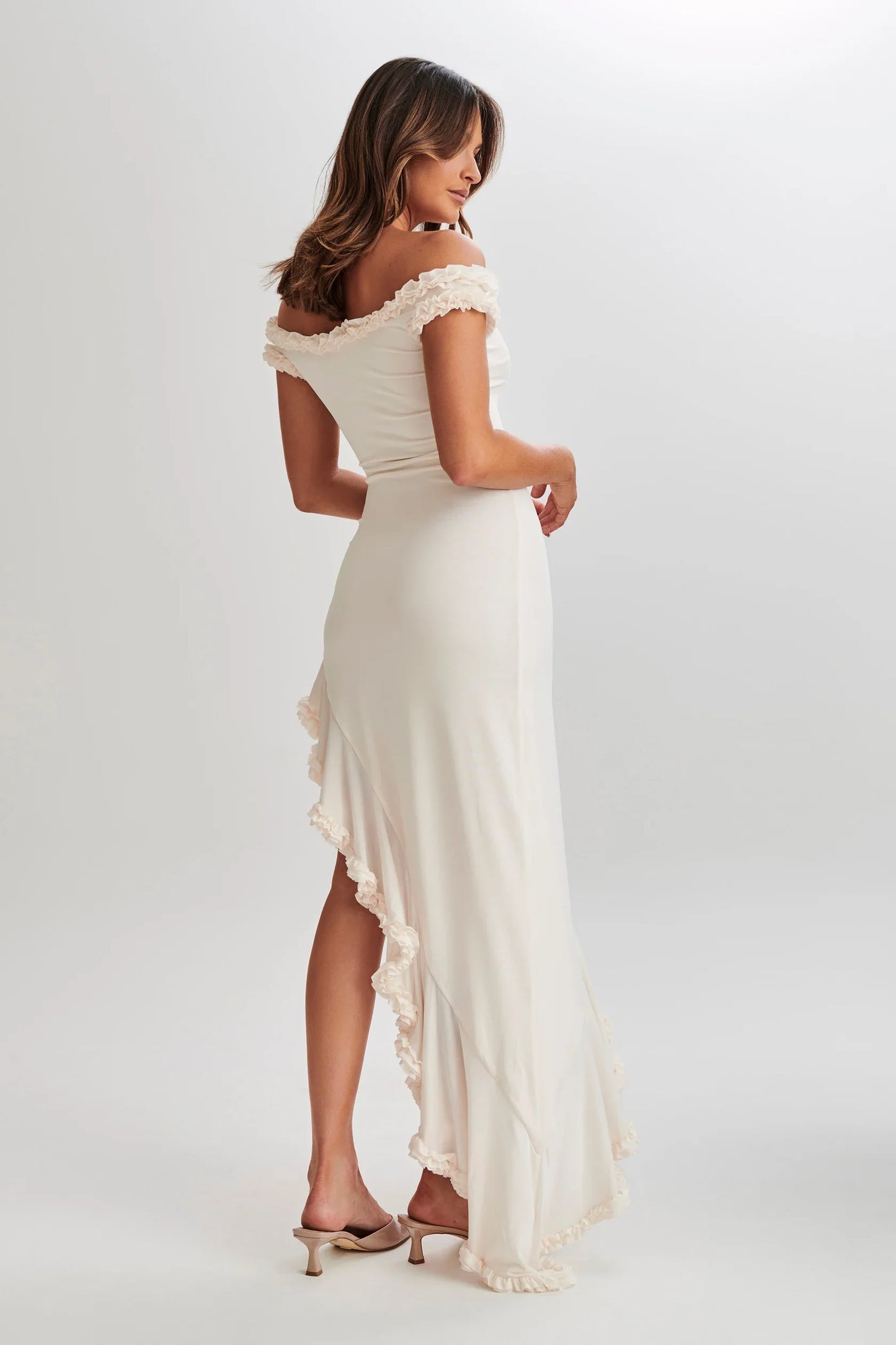Meshki Arielle Off Shoulder Ruffle Midi Dress - Ivory
