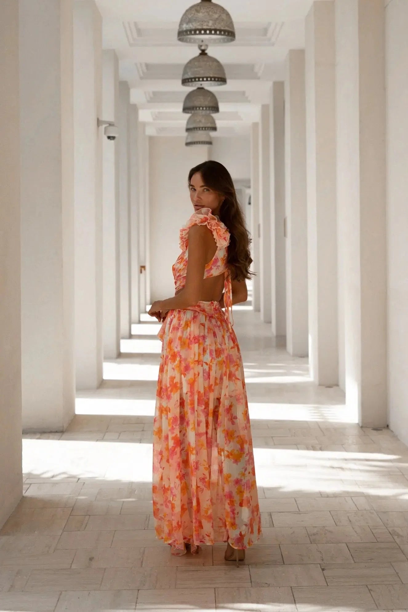 Anne Louise Boutique Cassini Floral Maxi Dress - Orange Fuchsia