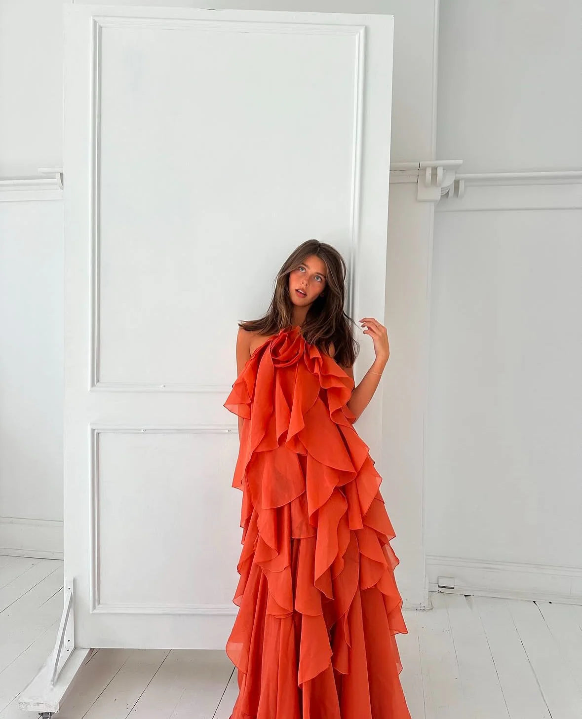 Aje Pandorea Layered Maxi Dress - Coral Clay