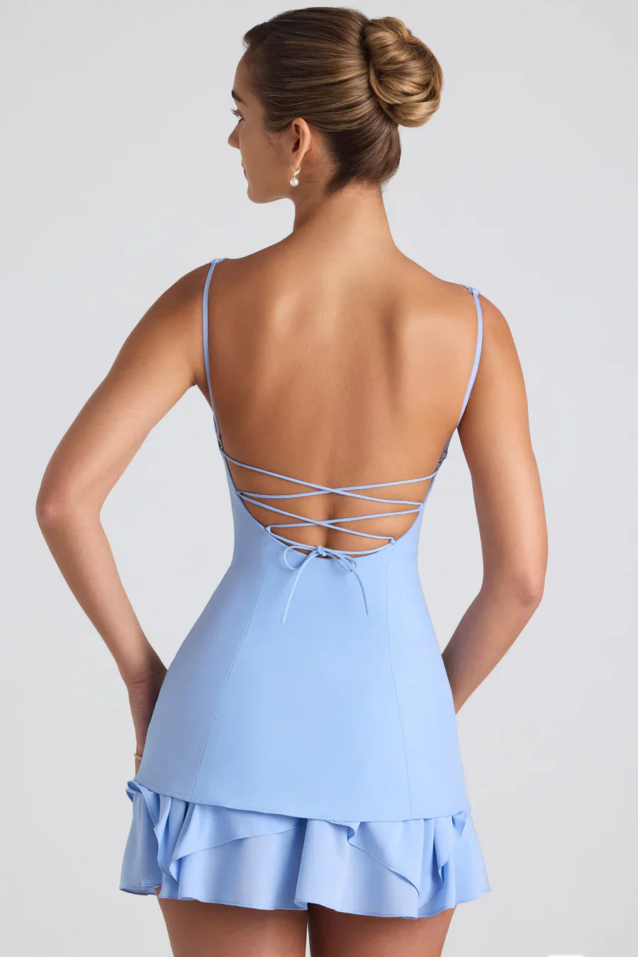 Oh Polly Cassandra Ruffle-trim Corset Mini Dress - Sky Blue