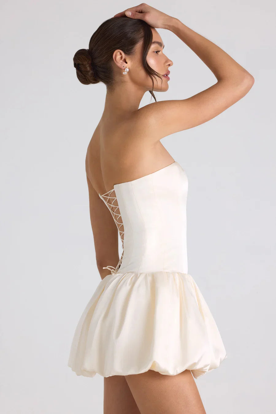 Oh Polly Fabiola Lace-Up Bubble Hem Corset Mini dress - Ivory