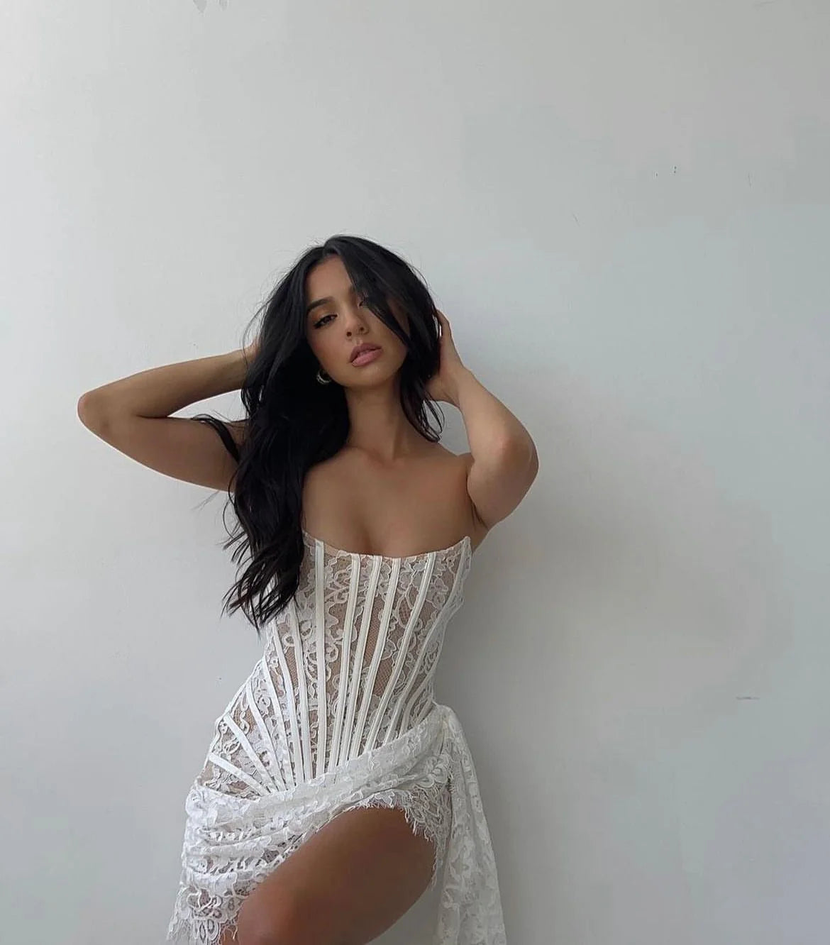 Heiress Beverly Hills Lace Corset Draped Mini Dress