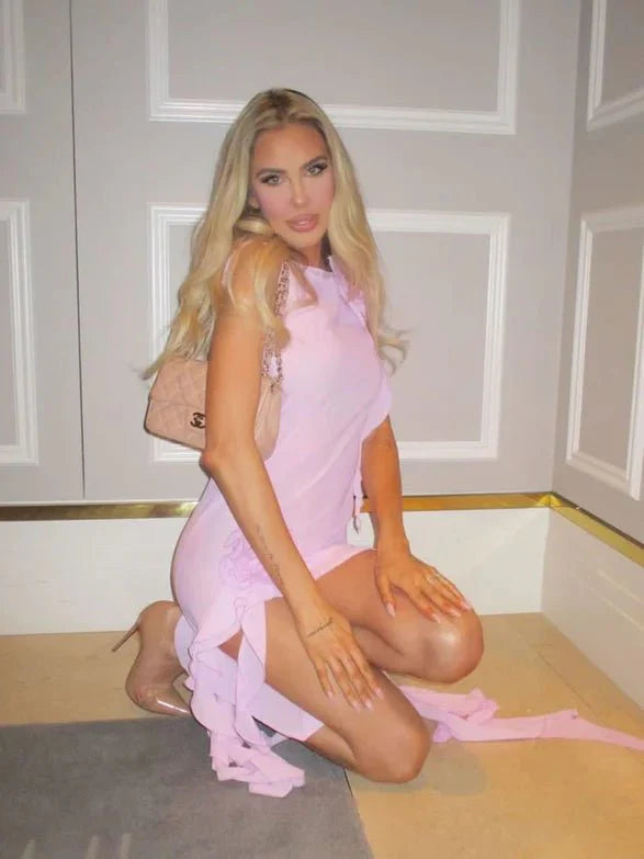 Fanci Club White Apple Cocktail Dress - Pink