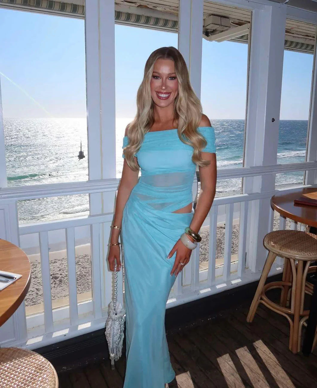 Benni Nico Off Shoulder Maxi Dress - Aquamarine