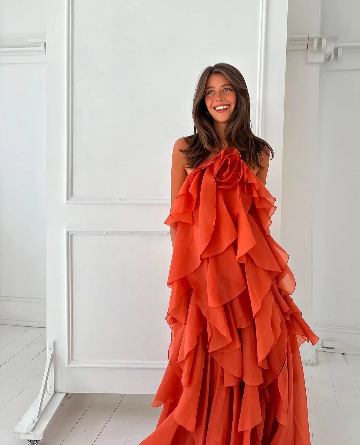 Aje Pandorea Layered Maxi Dress - Coral Clay