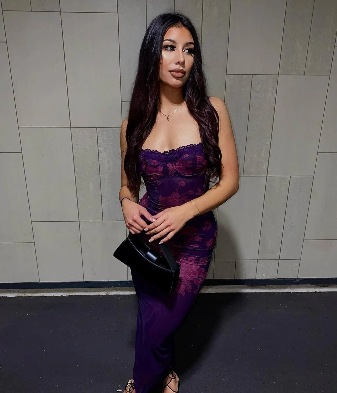 House Of CB Aiza Grape Floral Print Maxi Dress