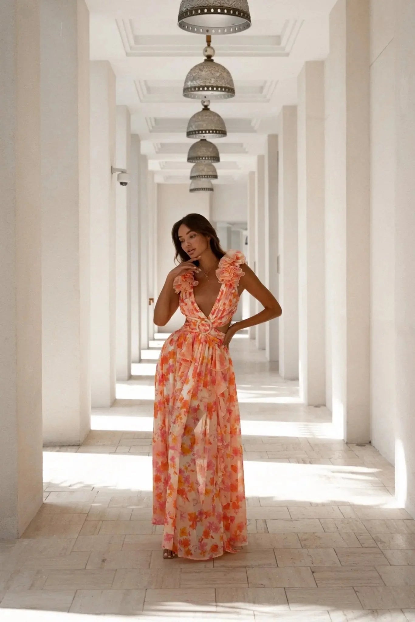 Anne Louise Boutique Cassini Floral Maxi Dress - Orange Fuchsia