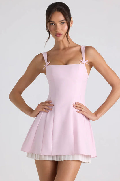 Oh Polly Cressida Bow-Detail Pleated Mini Dress - Soft Pink