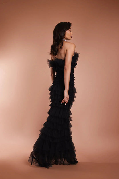 From A Friend Odette Tulle Ruffle Maxi Dress