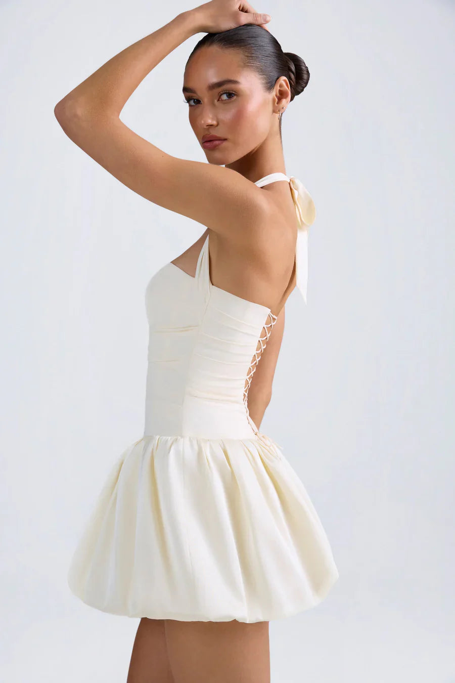 Oh Polly Ludmila Halterneck Bubble Mini dress - Ivory