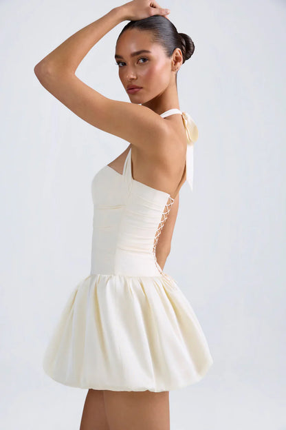 Oh Polly Ludmila Halterneck Bubble Mini dress - Ivory