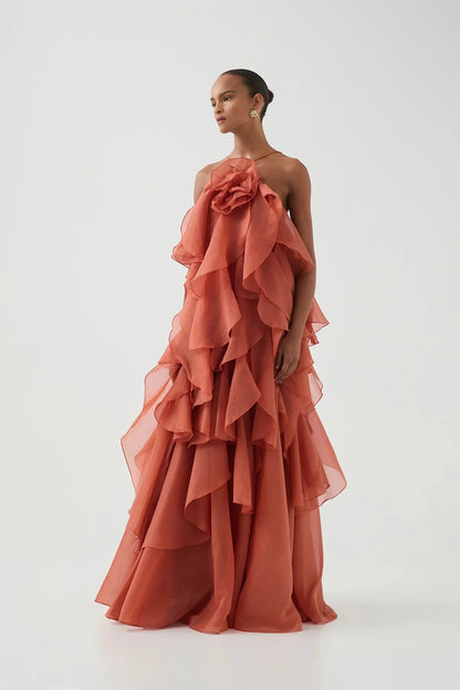 Aje Pandorea Layered Maxi Dress - Coral Clay
