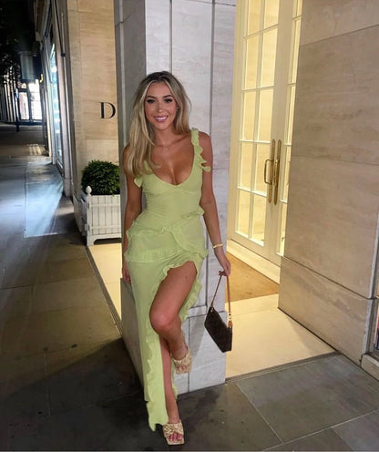 House Of CB Pixie Ruffle Maxi Dress - Lime