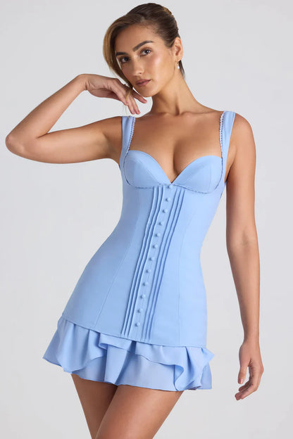 Oh Polly Cassandra Ruffle-trim Corset Mini Dress - Sky Blue