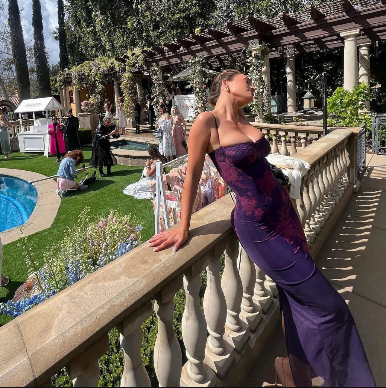 House Of CB Aiza Grape Floral Print Maxi Dress