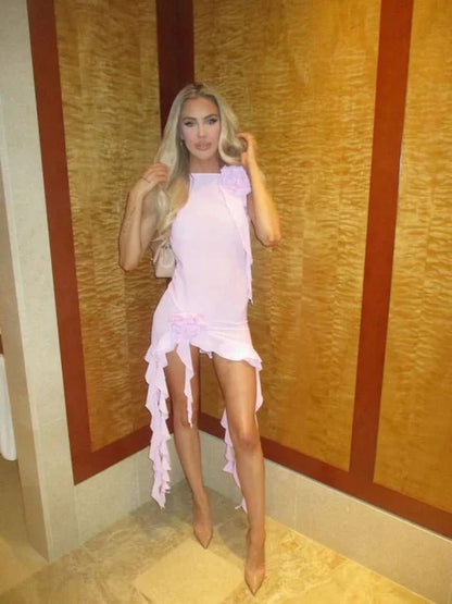 Fanci Club White Apple Cocktail Dress - Pink