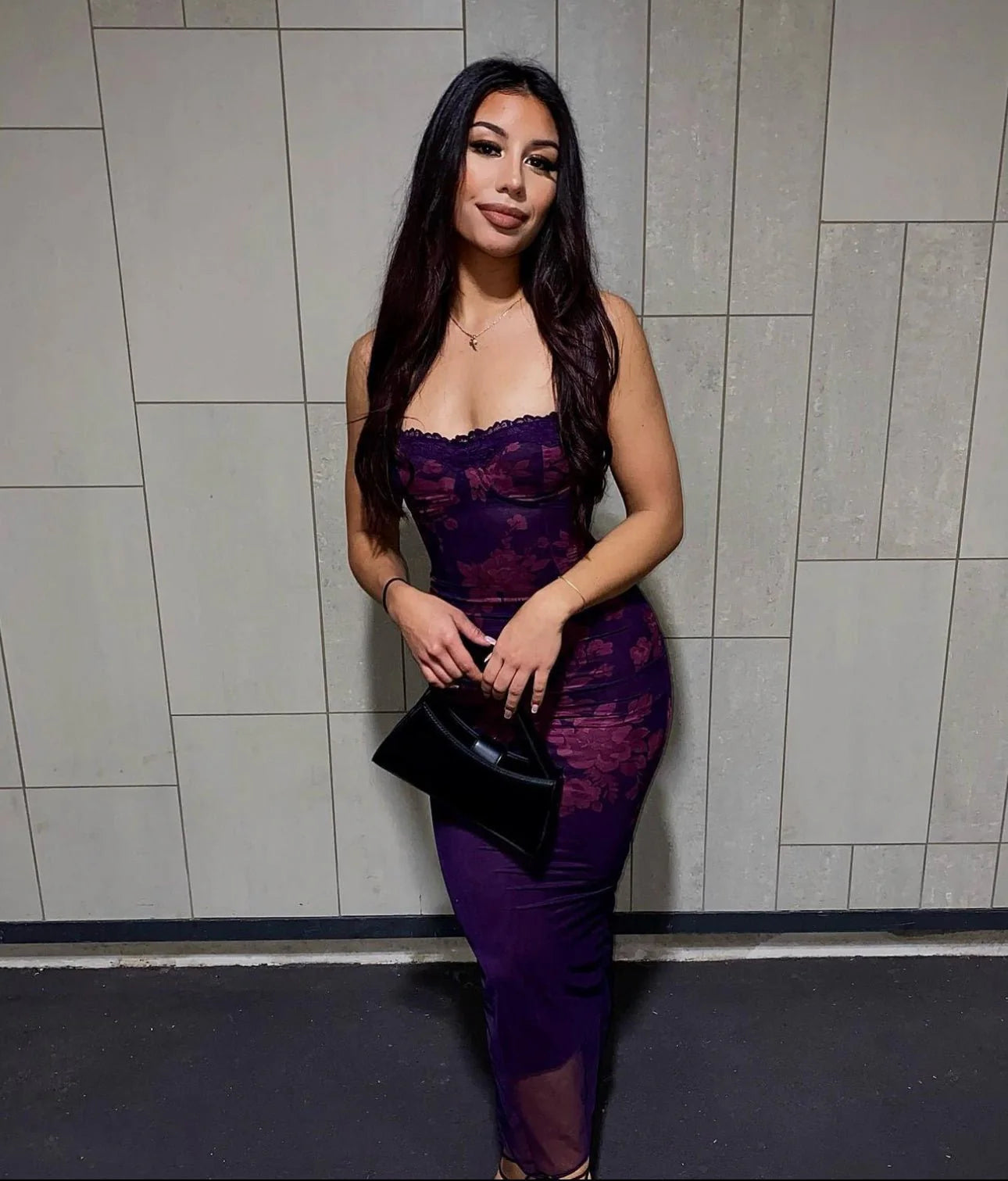 House Of CB Aiza Grape Floral Print Maxi Dress