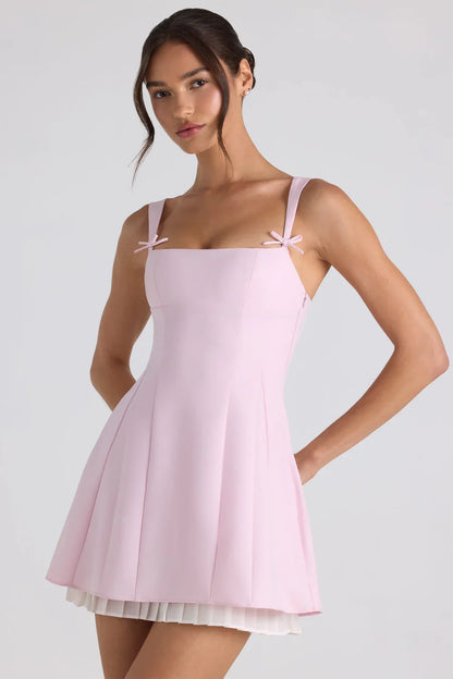 Oh Polly Cressida Bow-Detail Pleated Mini Dress - Soft Pink