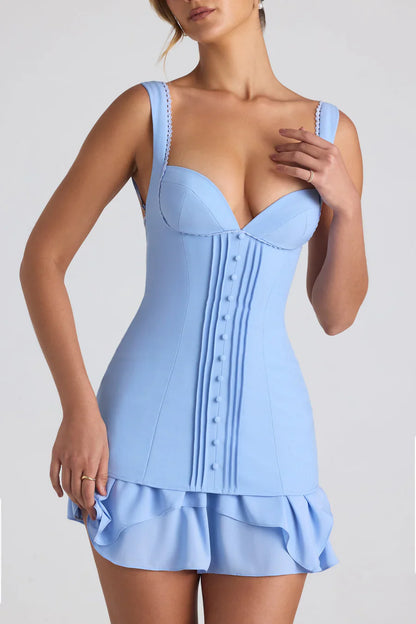 Oh Polly Cassandra Ruffle-trim Corset Mini Dress - Sky Blue