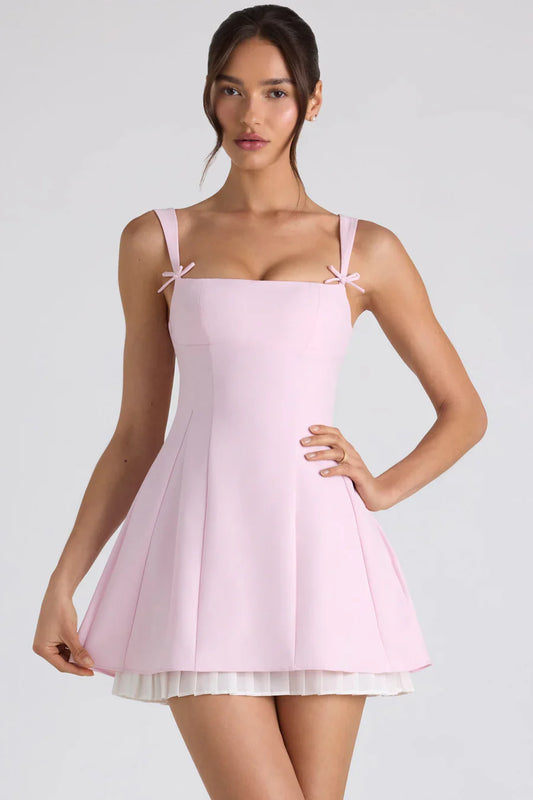 Oh Polly Cressida Bow-Detail Pleated Mini Dress - Soft Pink