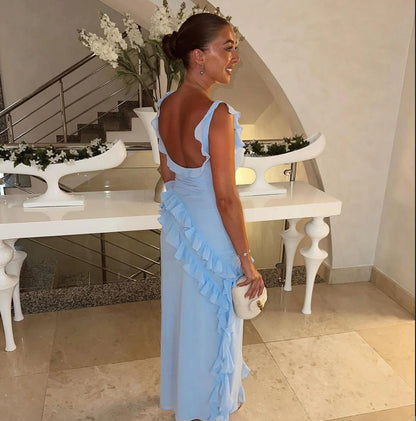 House Of CB Ariela Ruffle Maxi Dress - Blue