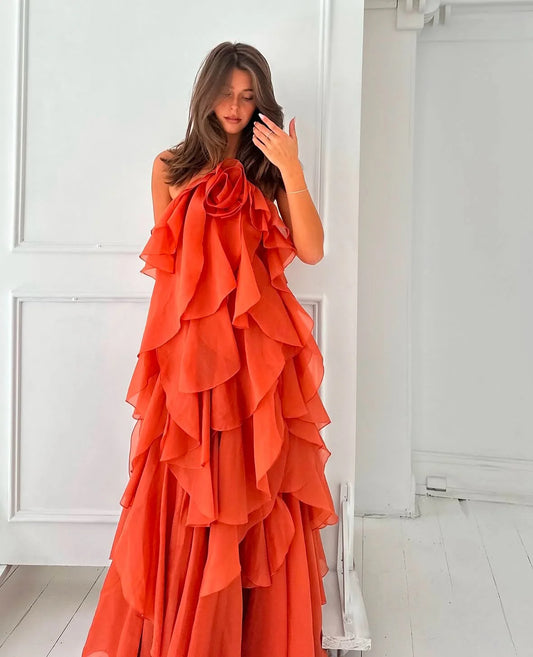 Aje Pandorea Layered Maxi Dress - Coral Clay
