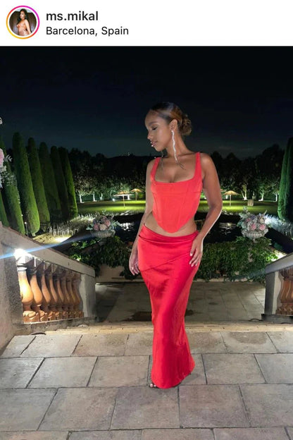 House Of CB Edetta Mesh Corset and Colette Skirt - Scarlett Red