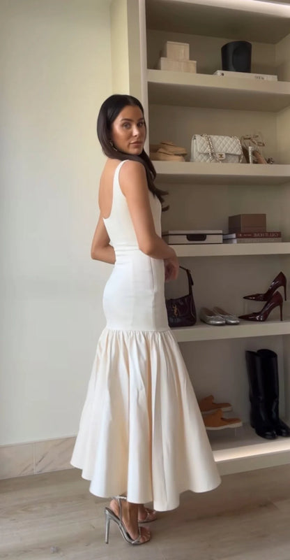 House Of CB Amore Vintage Cream Dropped Waist Midi Dress