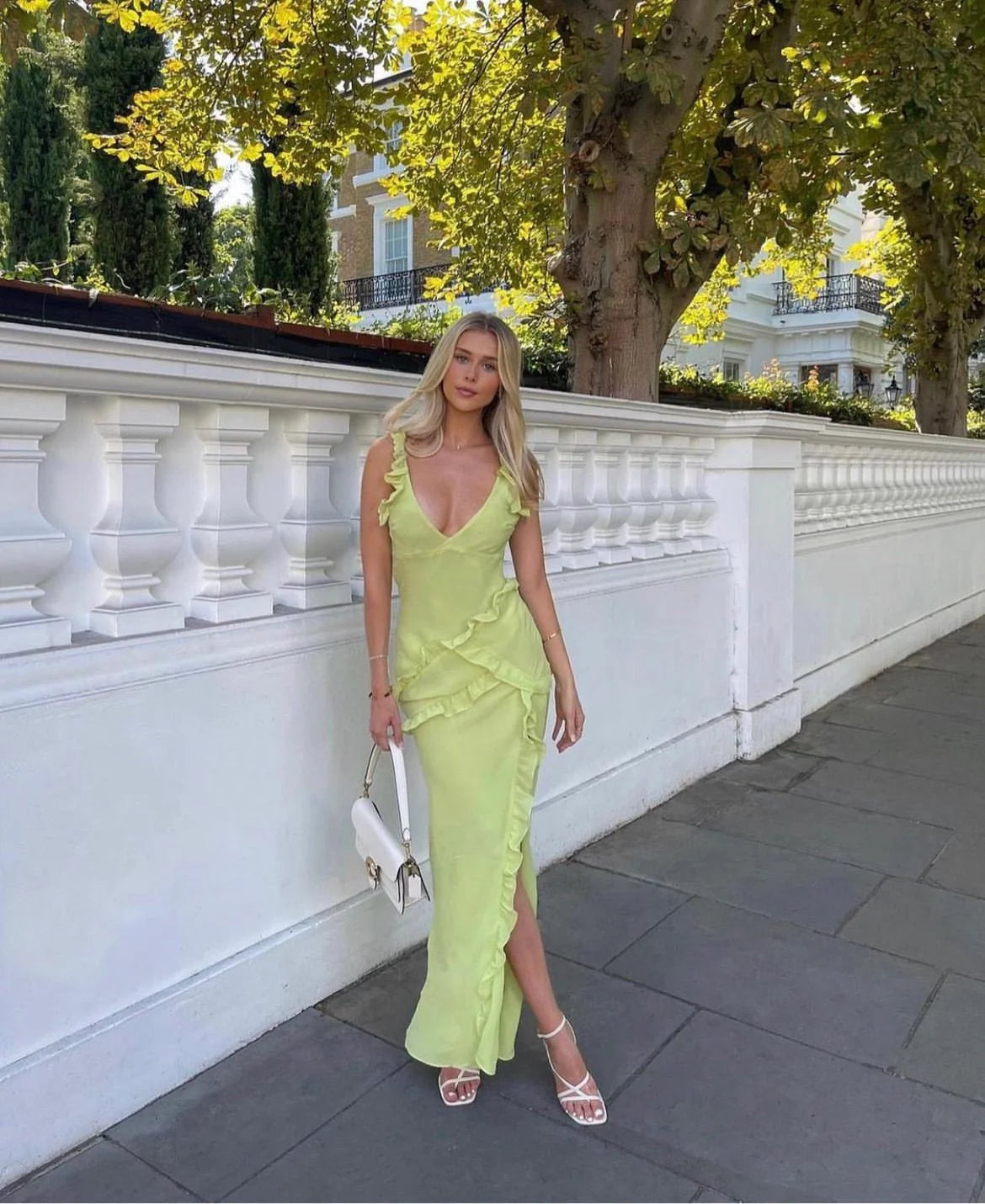 House Of CB Pixie Ruffle Maxi Dress - Lime