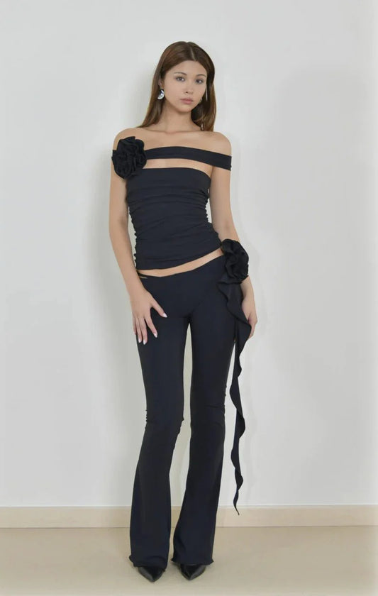 Fanci Club The Rose Tube Top and The Gun Pants Set - Black