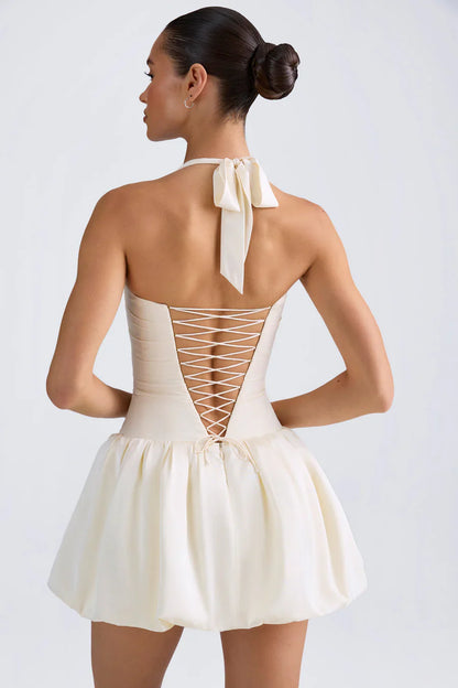 Oh Polly Ludmila Halterneck Bubble Mini dress - Ivory