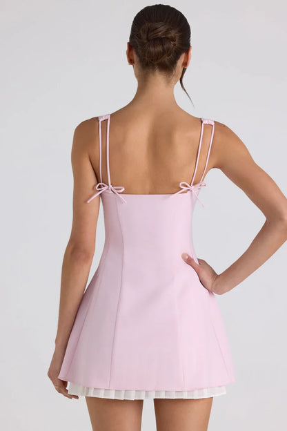 Oh Polly Cressida Bow-Detail Pleated Mini Dress - Soft Pink
