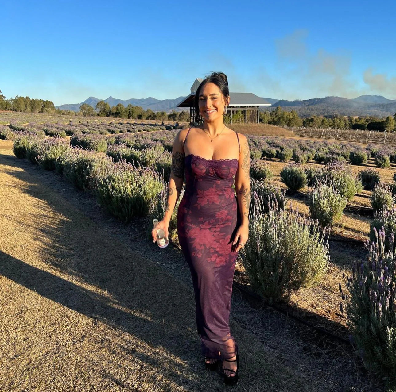 House Of CB Aiza Grape Floral Print Maxi Dress