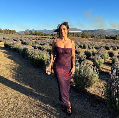 House Of CB Aiza Grape Floral Print Maxi Dress