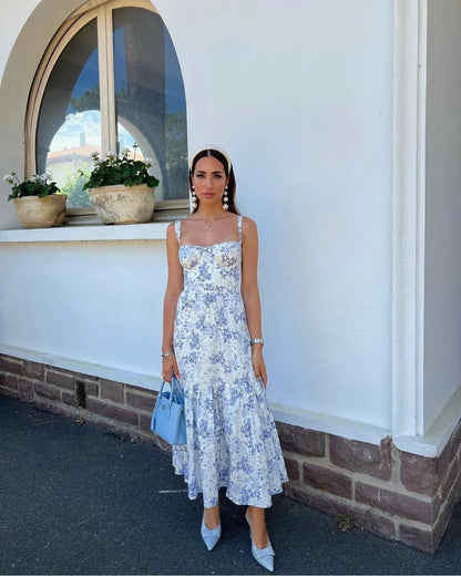 House Of CB Elia Blue Print Midi Sundress